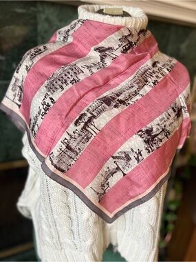 Elegant Louis Quatorze Paris-themed Scarf Pink Cream Gray VTG In Good Condition